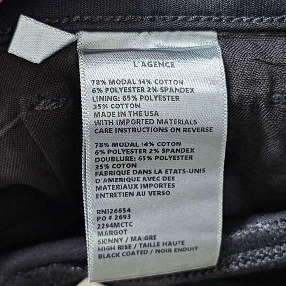 NWT L'AGENCE Margot Jean Black Coated 28 - Picture 4 of 6